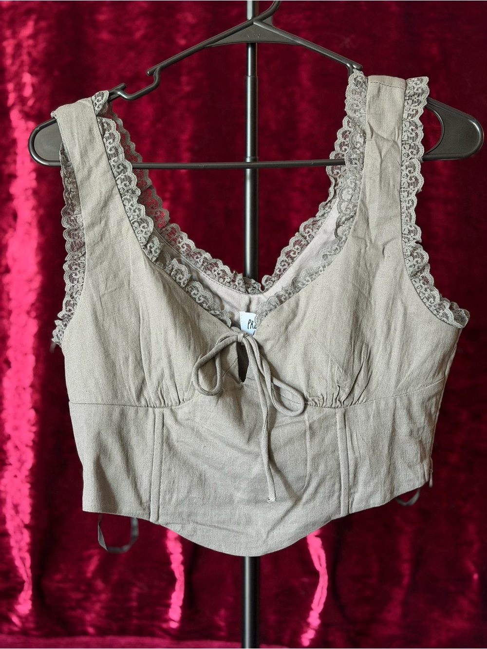 Princess Polly gray Lace-Trim Tie-Front Top